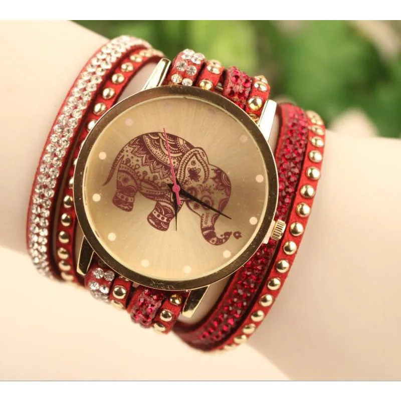 Elephant Watch with Studded Wrap Around Bracelet Band