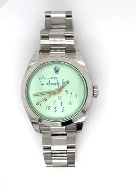 Exclusive 40mm Rolex Milgauss "Who cares I'm already late" custom dial blue font II