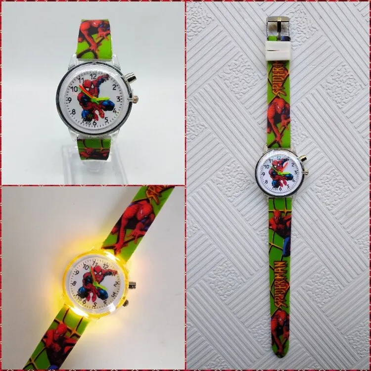 Flashing light Spiderman children watch high quality kids watches child luminous boys girls clock printing silicone belt table