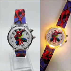 Flashing light Spiderman children watch high quality kids watches child luminous boys girls clock printing silicone belt table