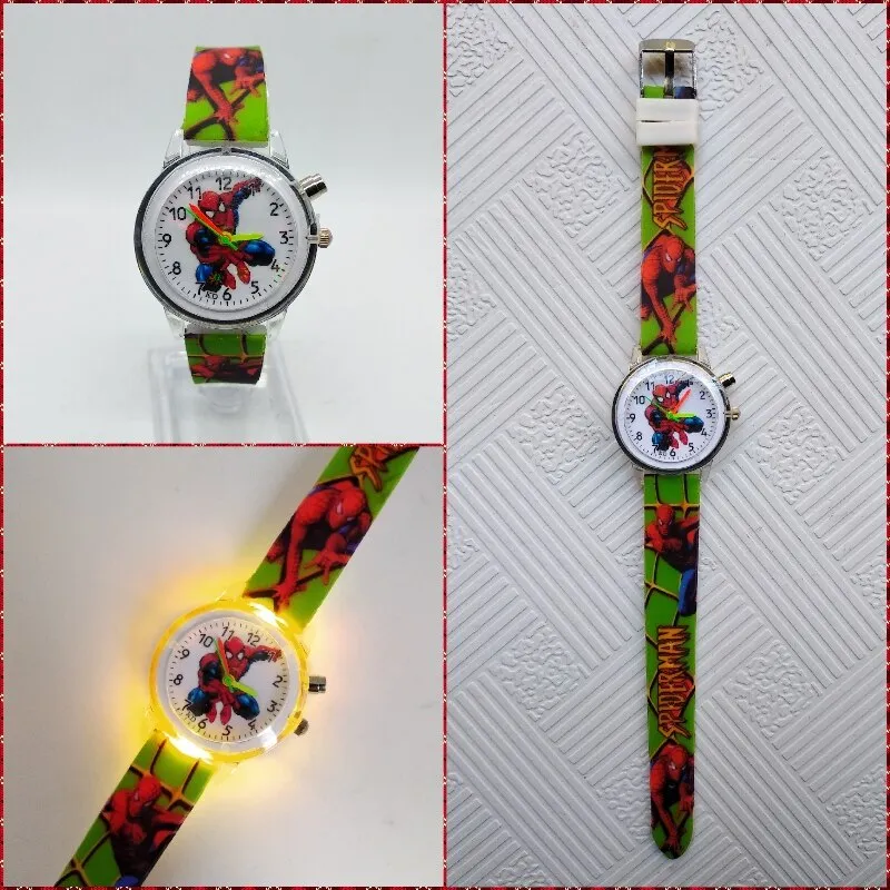 Flashing light Spiderman children watch high quality kids watches child luminous boys girls clock printing silicone belt table