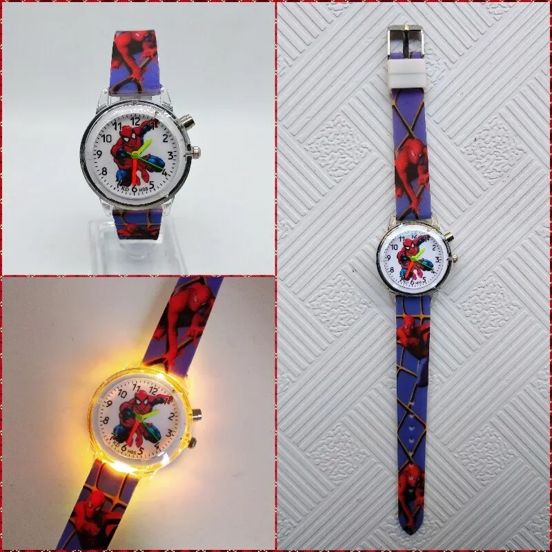 Flashing light Spiderman children watch high quality kids watches child luminous boys girls clock printing silicone belt table