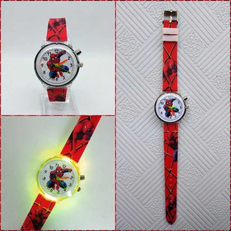 Flashing light Spiderman children watch high quality kids watches child luminous boys girls clock printing silicone belt table