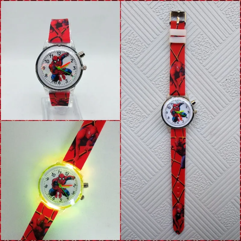 Flashing light Spiderman children watch high quality kids watches child luminous boys girls clock printing silicone belt table