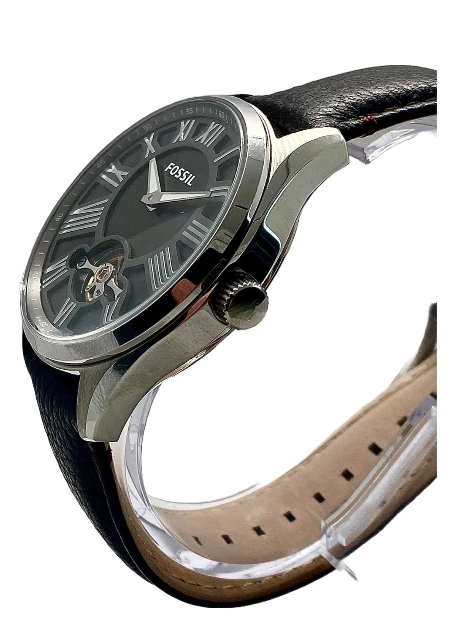 Fossil Black Dial Leather Automatic Men's Watch BQ1142