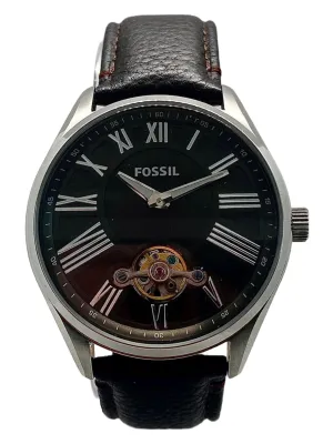 Fossil Black Dial Leather Automatic Men's Watch BQ1142