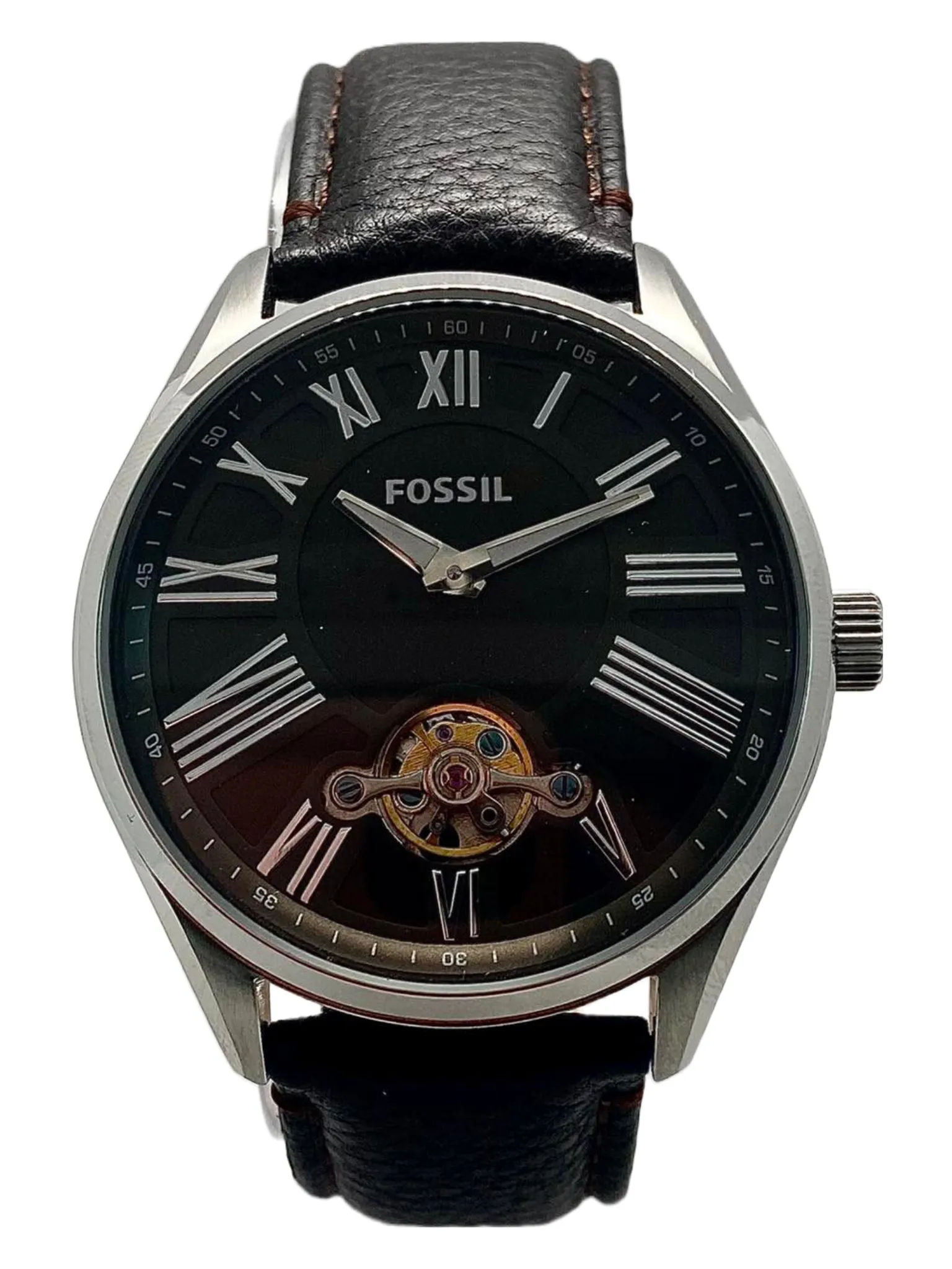 Fossil Black Dial Leather Automatic Men's Watch BQ1142