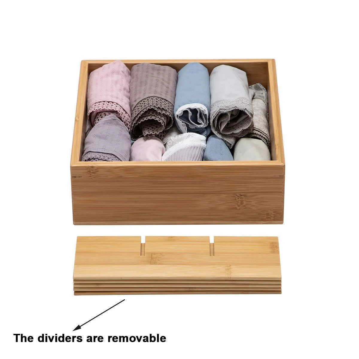 GOBAM Tie and Belt Organizer Box Closet Underwear Storage Box Drawer Divider for Bras,Briefs,Socks and Men's Accessories, Compartments of 12,Natural Bamboo