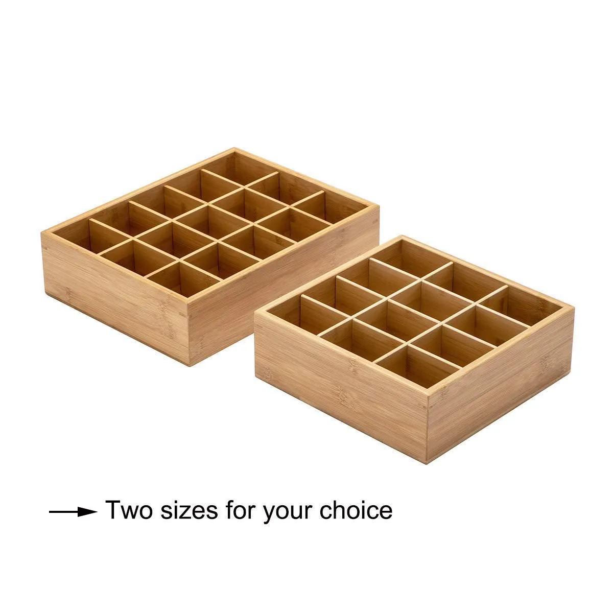 GOBAM Tie and Belt Organizer Box Closet Underwear Storage Box Drawer Divider for Bras,Briefs,Socks and Men's Accessories, Compartments of 12,Natural Bamboo