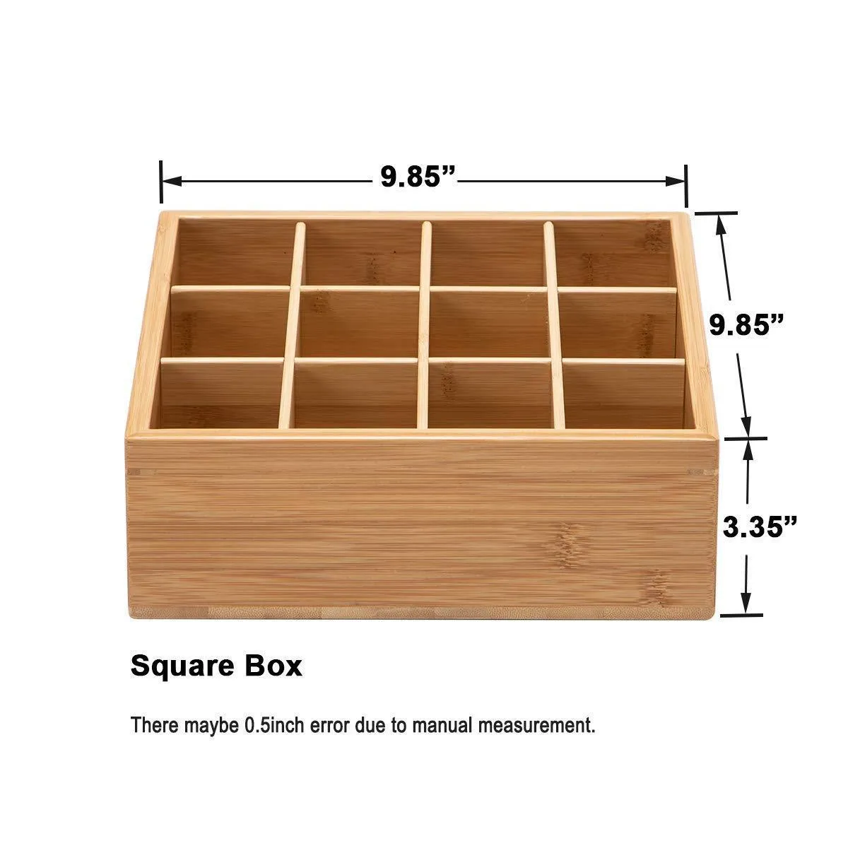 GOBAM Tie and Belt Organizer Box Closet Underwear Storage Box Drawer Divider for Bras,Briefs,Socks and Men's Accessories, Compartments of 12,Natural Bamboo