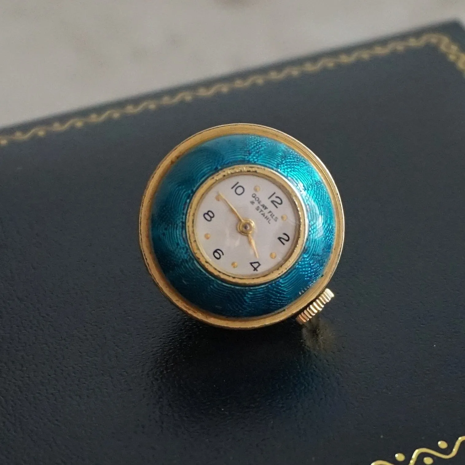 GOLAY, FILS & STAHL Guilloche Enamel Ball Pendant Watch Swiss Caliber AS 970