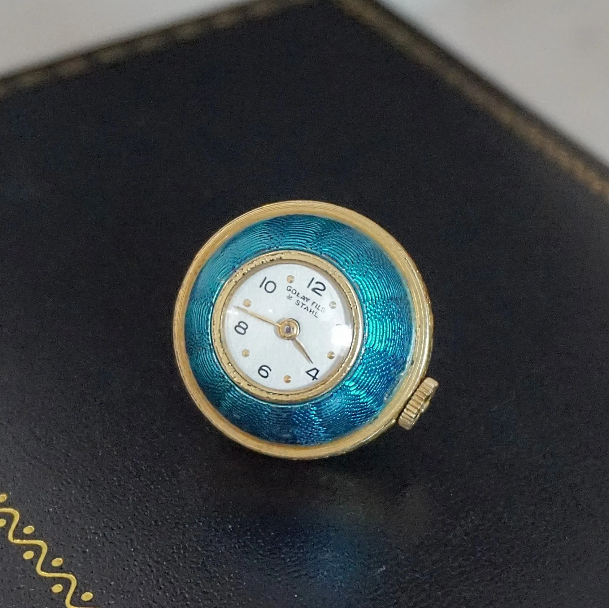 GOLAY, FILS & STAHL Guilloche Enamel Ball Pendant Watch Swiss Caliber AS 970