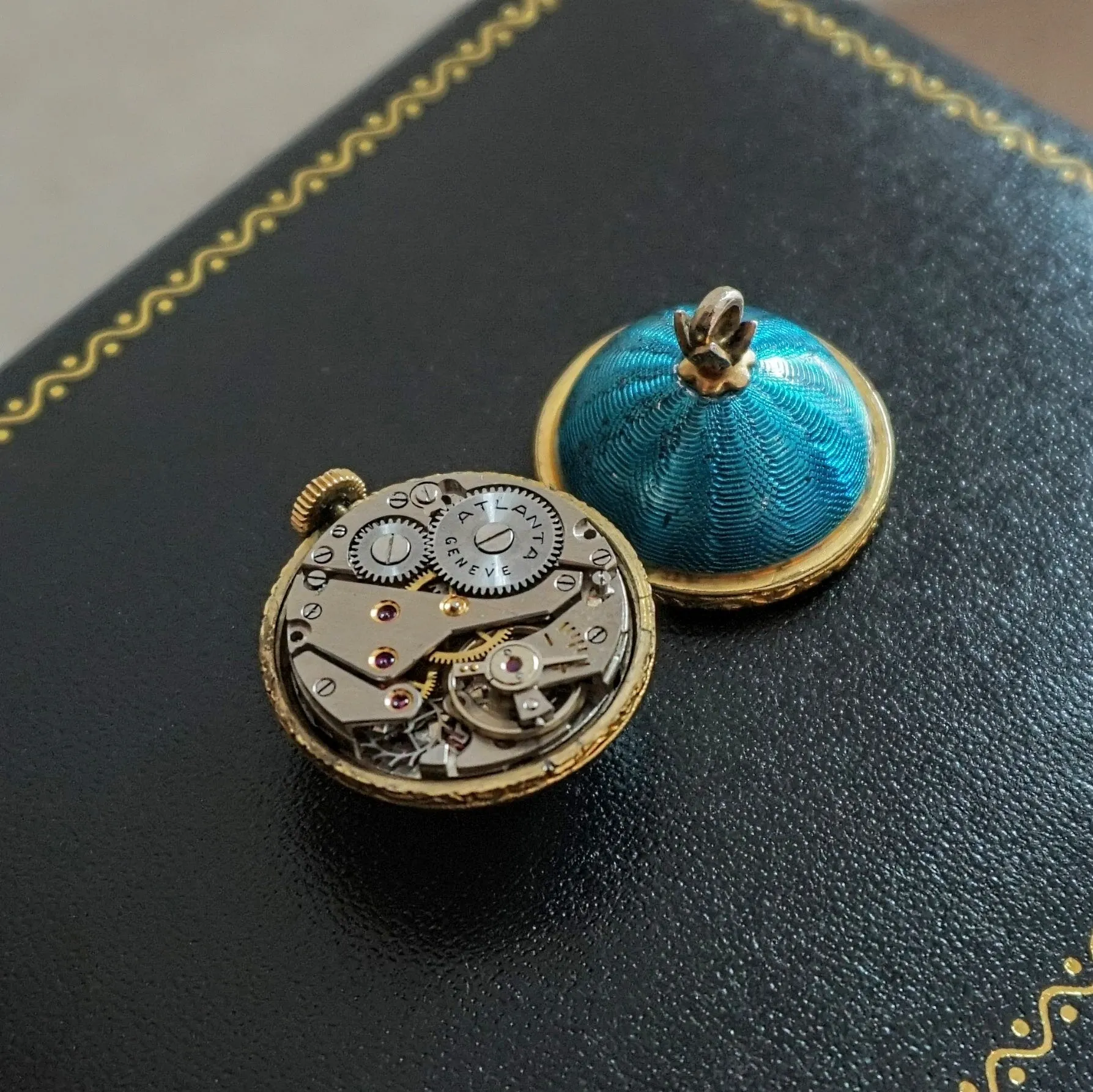 GOLAY, FILS & STAHL Guilloche Enamel Ball Pendant Watch Swiss Caliber AS 970