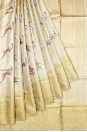 Gold Kanchipuram Tissue Silk Saree with Diamond Jaal and Kili Motifs