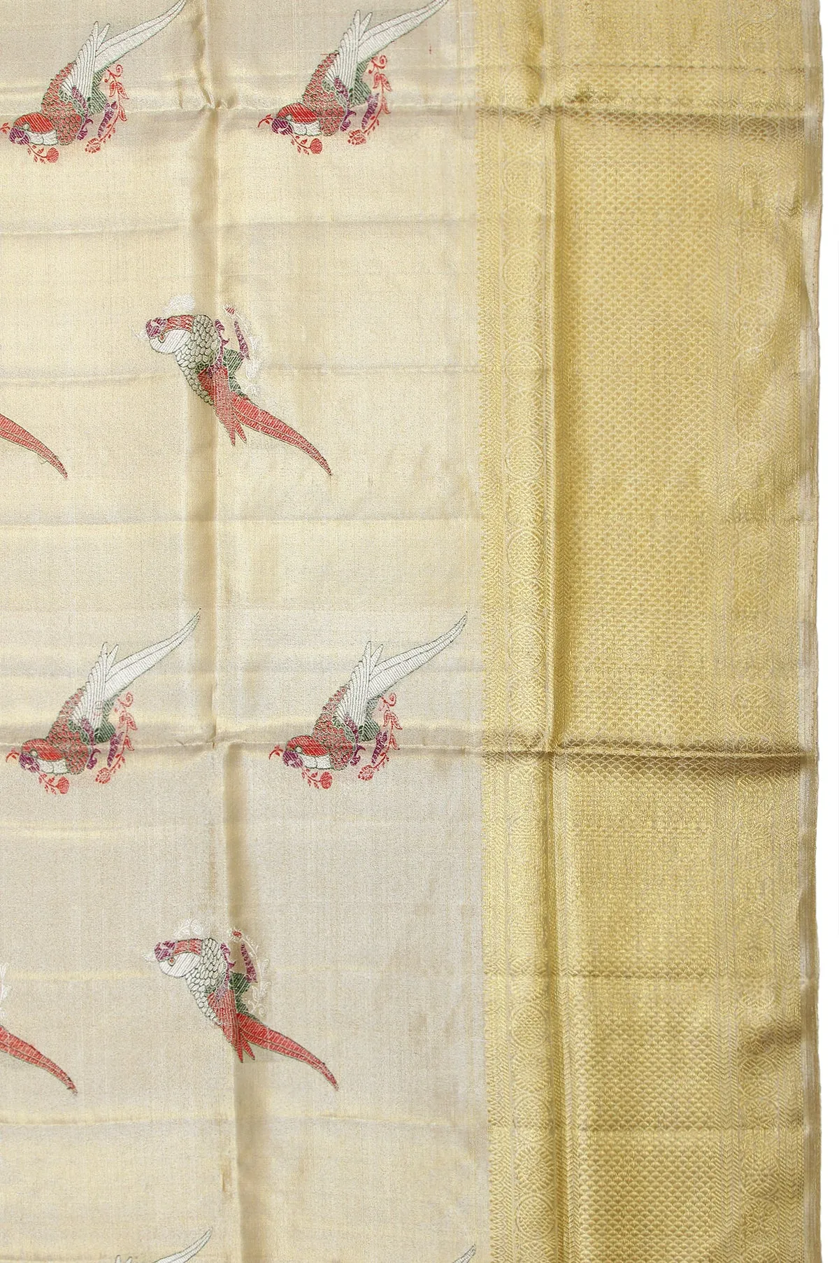 Gold Kanchipuram Tissue Silk Saree with Diamond Jaal and Kili Motifs