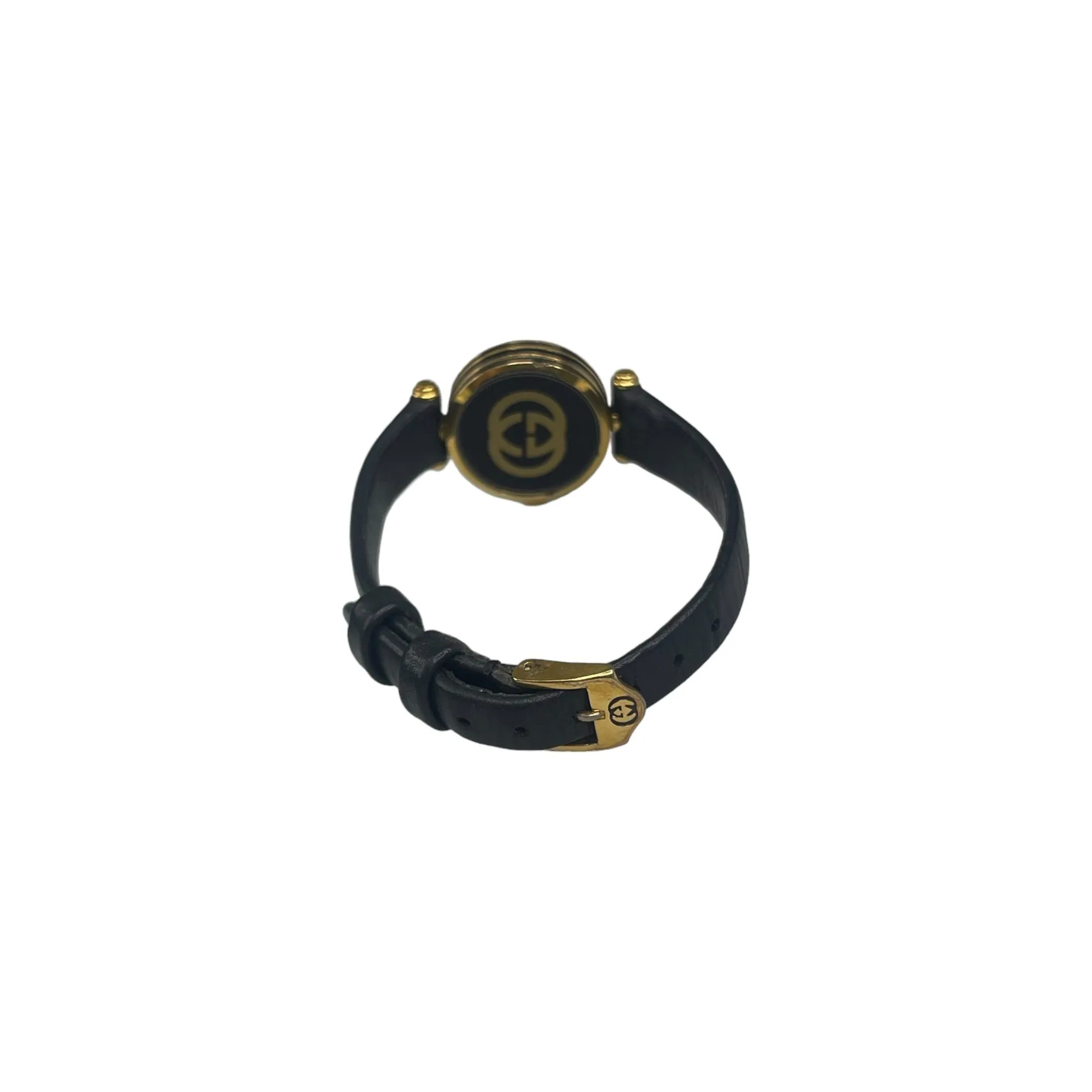 GUCCI 2000M CLASSIC BLACK/GOLD LEATHER WATCH
