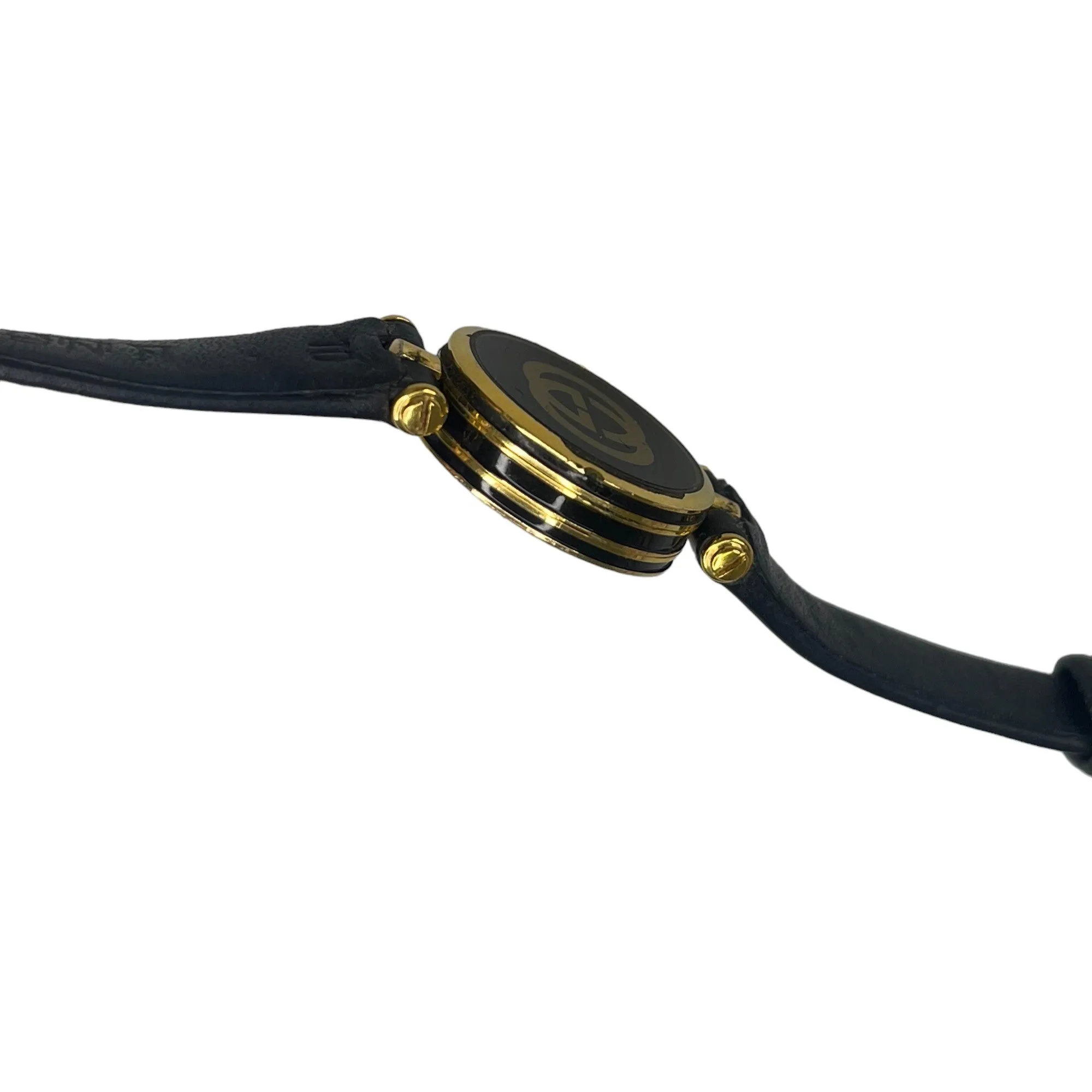 GUCCI 2000M CLASSIC BLACK/GOLD LEATHER WATCH