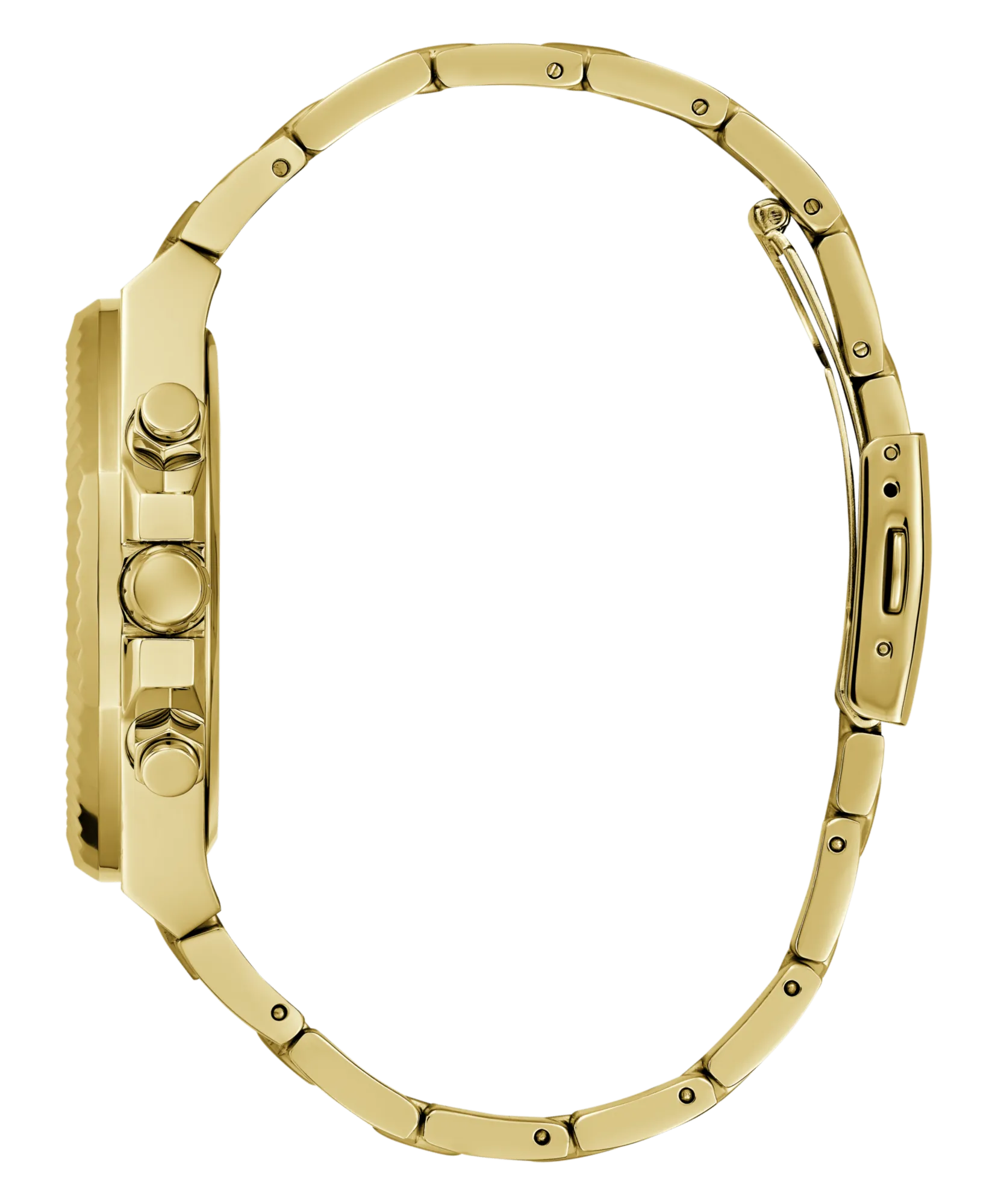 Guess Equity Brushed Gold Tone Case With Polished Gold Tone Bezel With Sunray Green Multifunction Dial And Brushed And Polished Gold Tone Bracelet GW0703G2