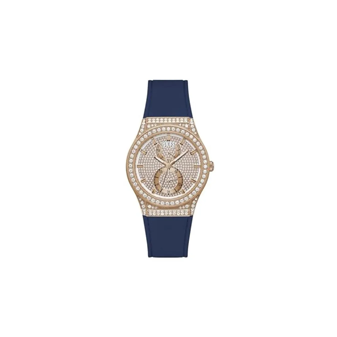 Guess Ladies Blue 39 mm Rose Gold Dial Multi-function Watch - GW0439L4