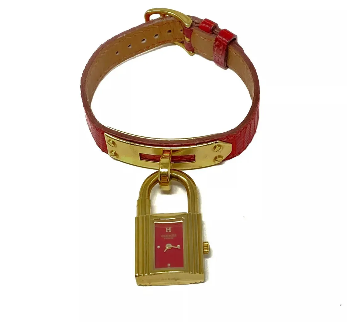 Hermès Gold Kelly Watch in Red Alligator