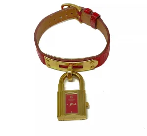 Hermès Gold Kelly Watch in Red Alligator