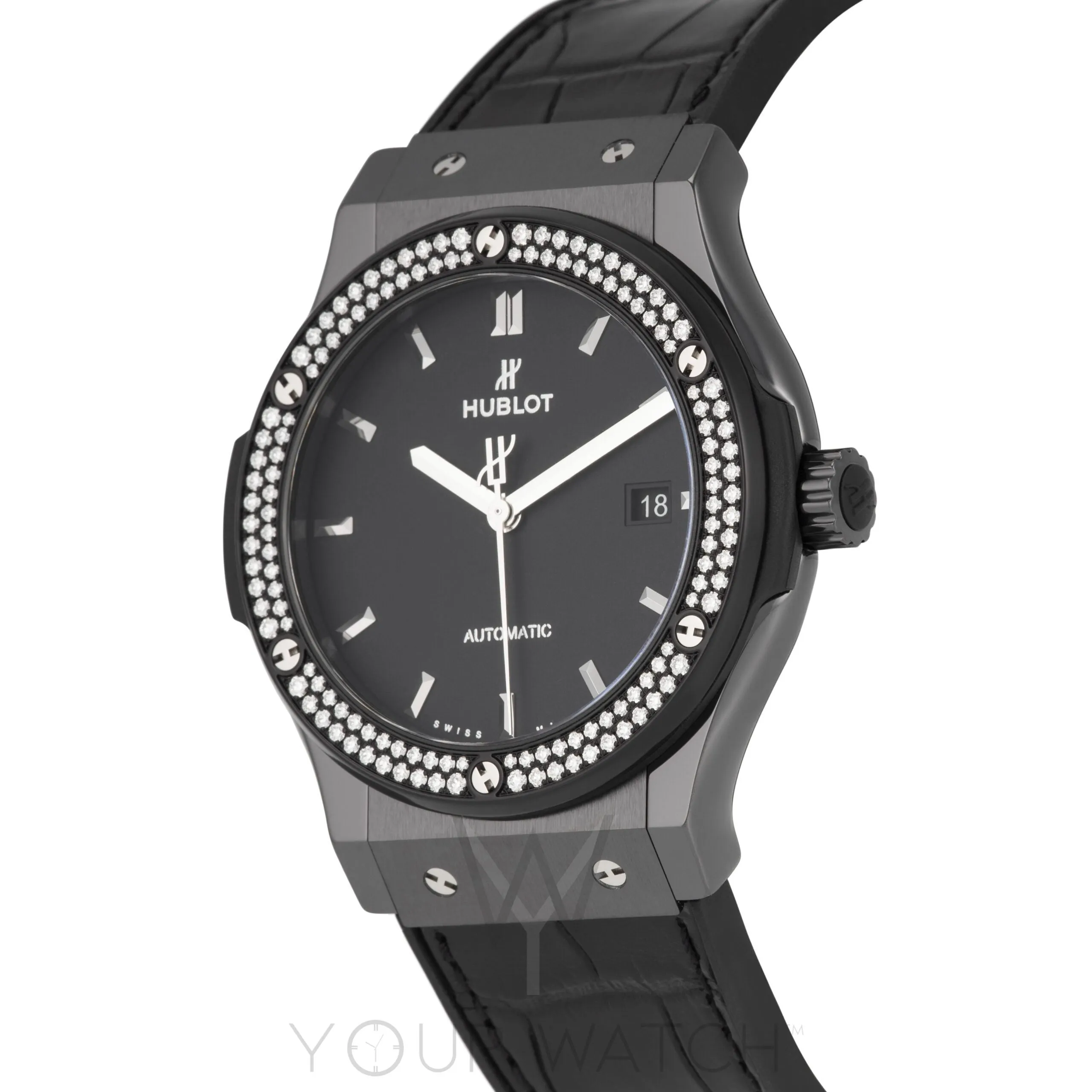Hublot Classic Fusion Automatic Ceramic Diamond Bezel Black Dial Men's Watch 542.CM.1171.LR.1104