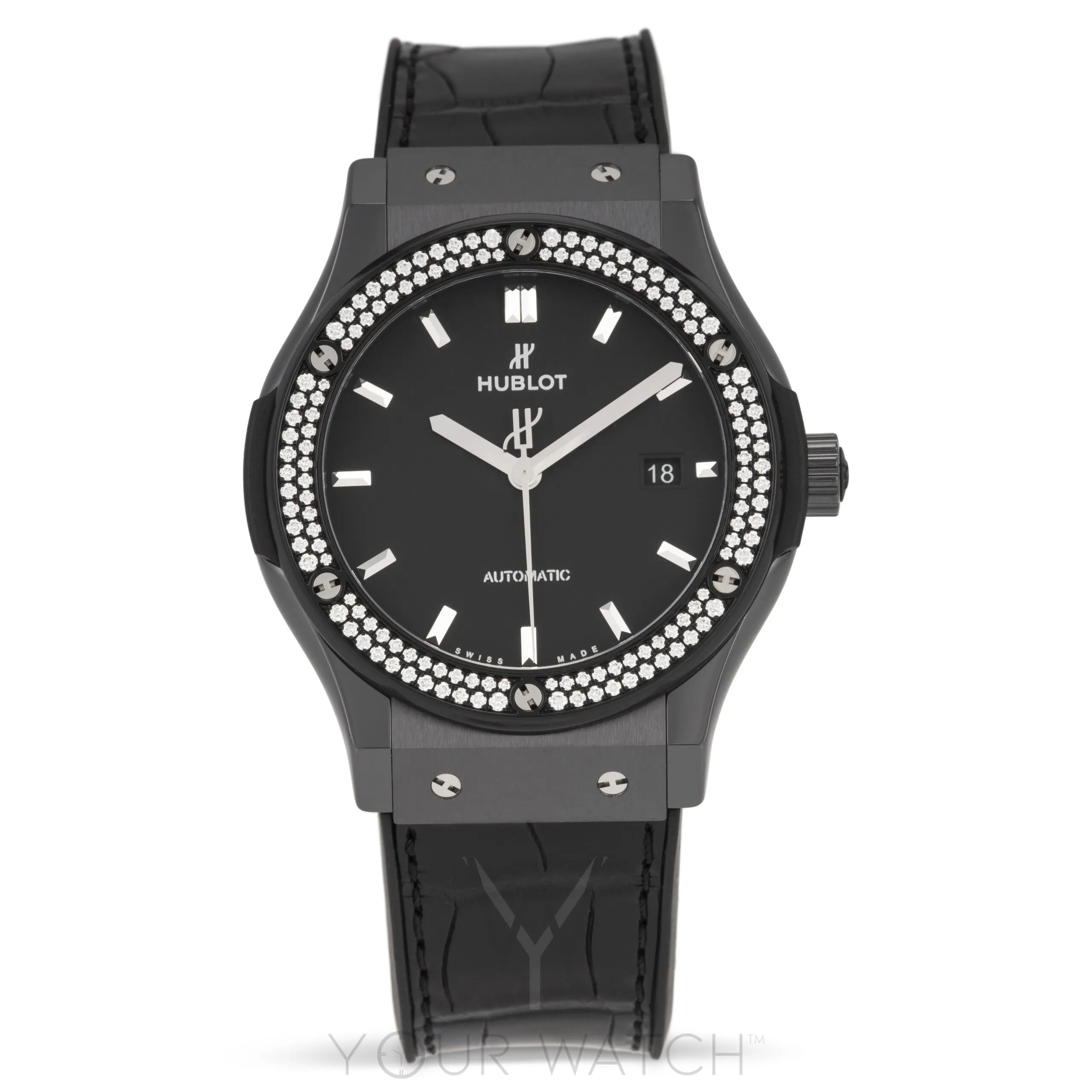 Hublot Classic Fusion Automatic Ceramic Diamond Bezel Black Dial Men's Watch 542.CM.1171.LR.1104