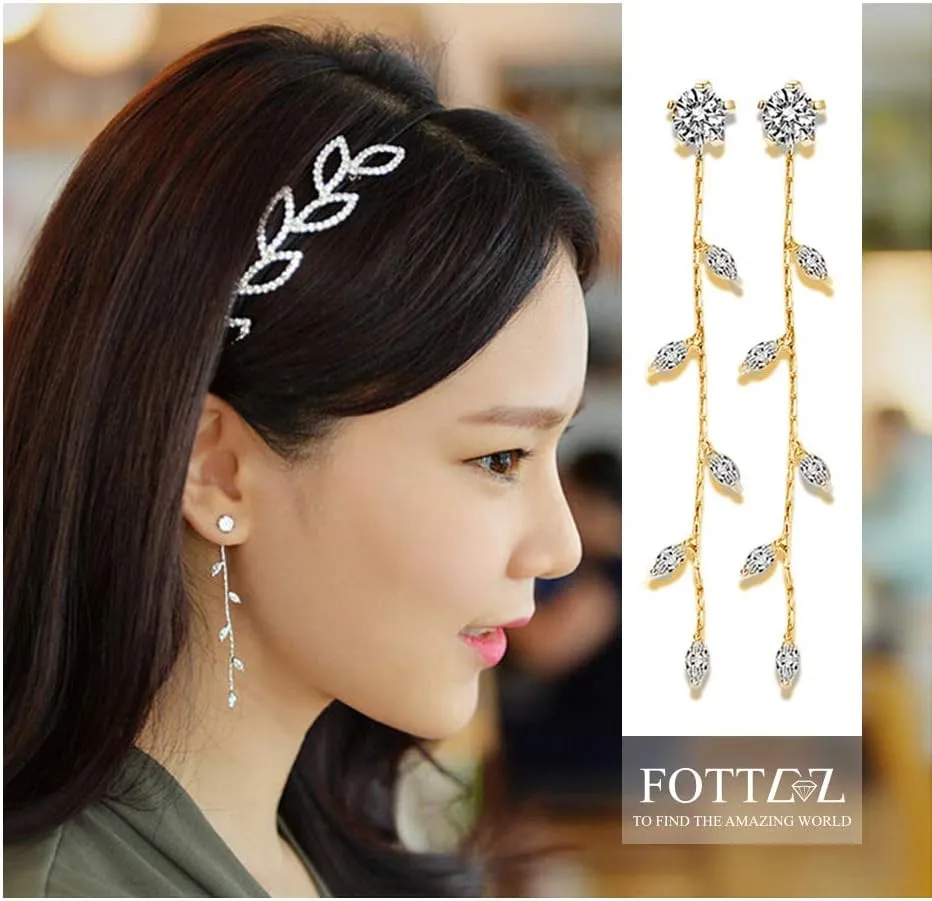 Jewellery Earring Silver Plated Needle No Allergy Stud Earrings, Wicker and Leaf Shape Imitation Diamond Studded, Tassels Diamond Pendant Earrings