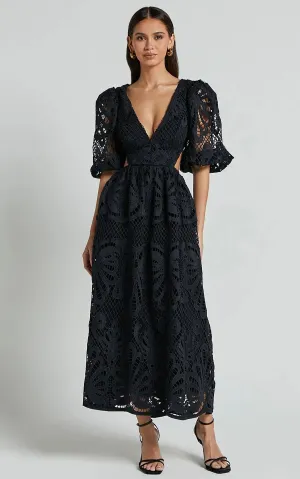 Lace V-Neck Cut-Out Midi Dress