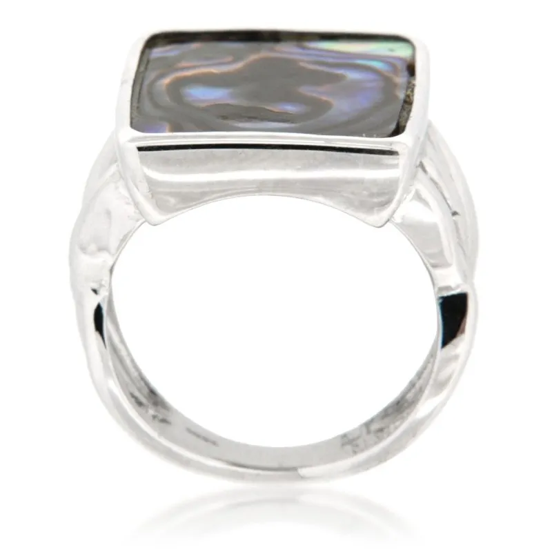 Ladies Abalone Shell Rectangular Shaped Ring set in a 925 sterling silver base by Pearlz Gallery
