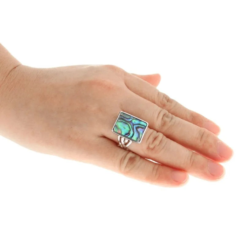 Ladies Abalone Shell Rectangular Shaped Ring set in a 925 sterling silver base by Pearlz Gallery