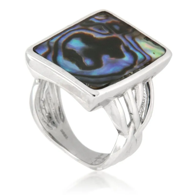 Ladies Abalone Shell Rectangular Shaped Ring set in a 925 sterling silver base by Pearlz Gallery
