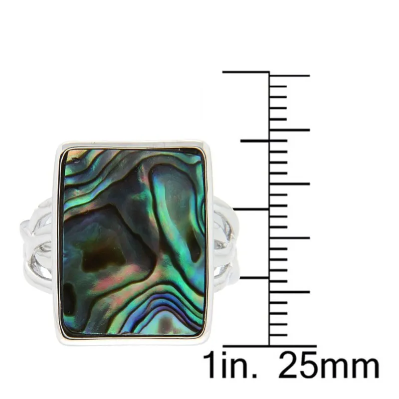 Ladies Abalone Shell Rectangular Shaped Ring set in a 925 sterling silver base by Pearlz Gallery