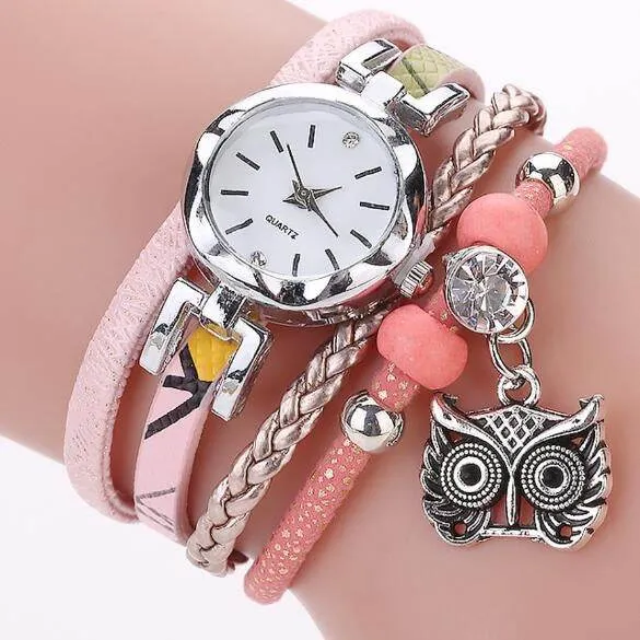 Ladies Fashionable Owl Design Small Dial Pendant Watch Bracelet