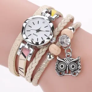 Ladies Fashionable Owl Design Small Dial Pendant Watch Bracelet