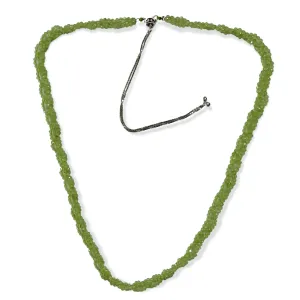 Ladies Round Beads Natural Peridot 3 line Stone Sterling Silver Necklace