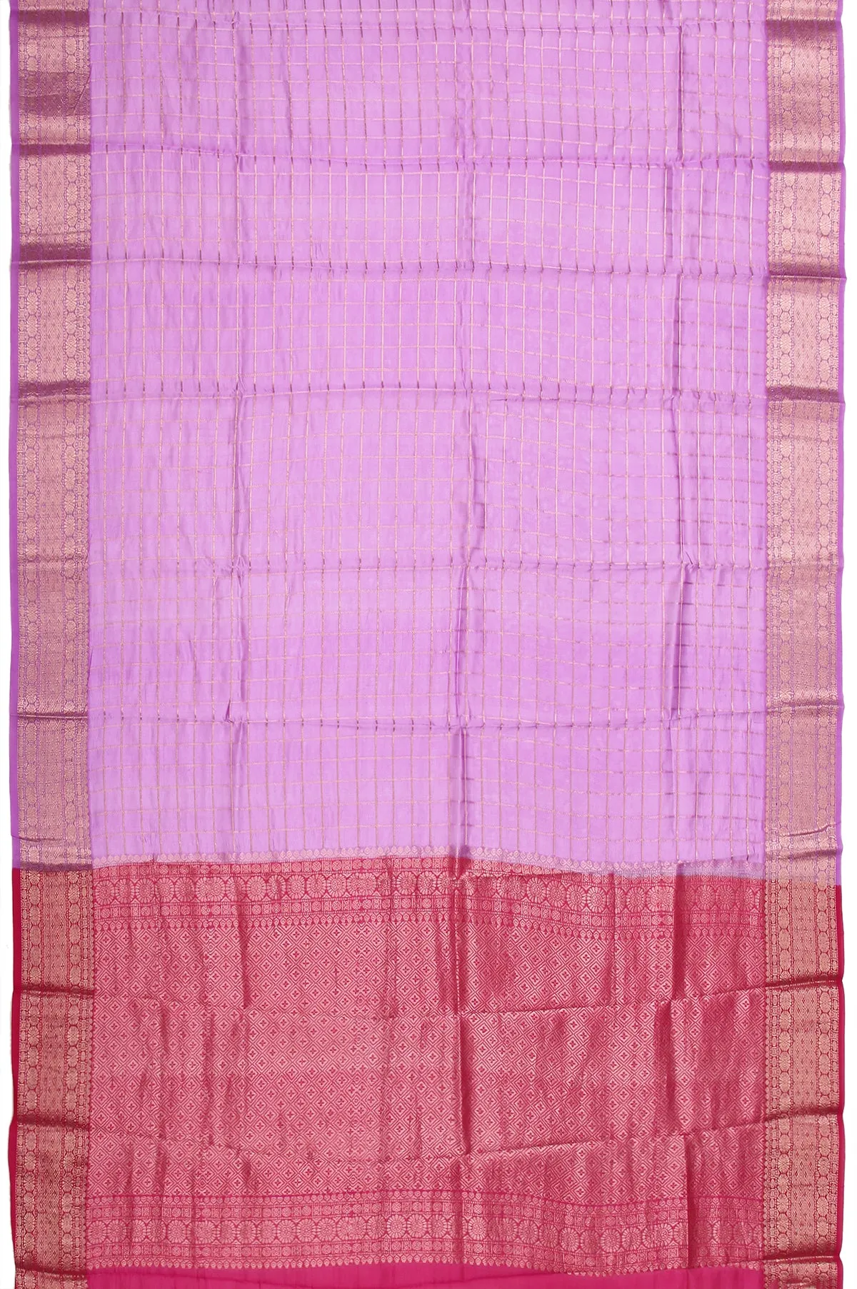Lavender Kanchi Kora Silk Saree with Gold Zari Rudhraksha Butta and Diamond Checks