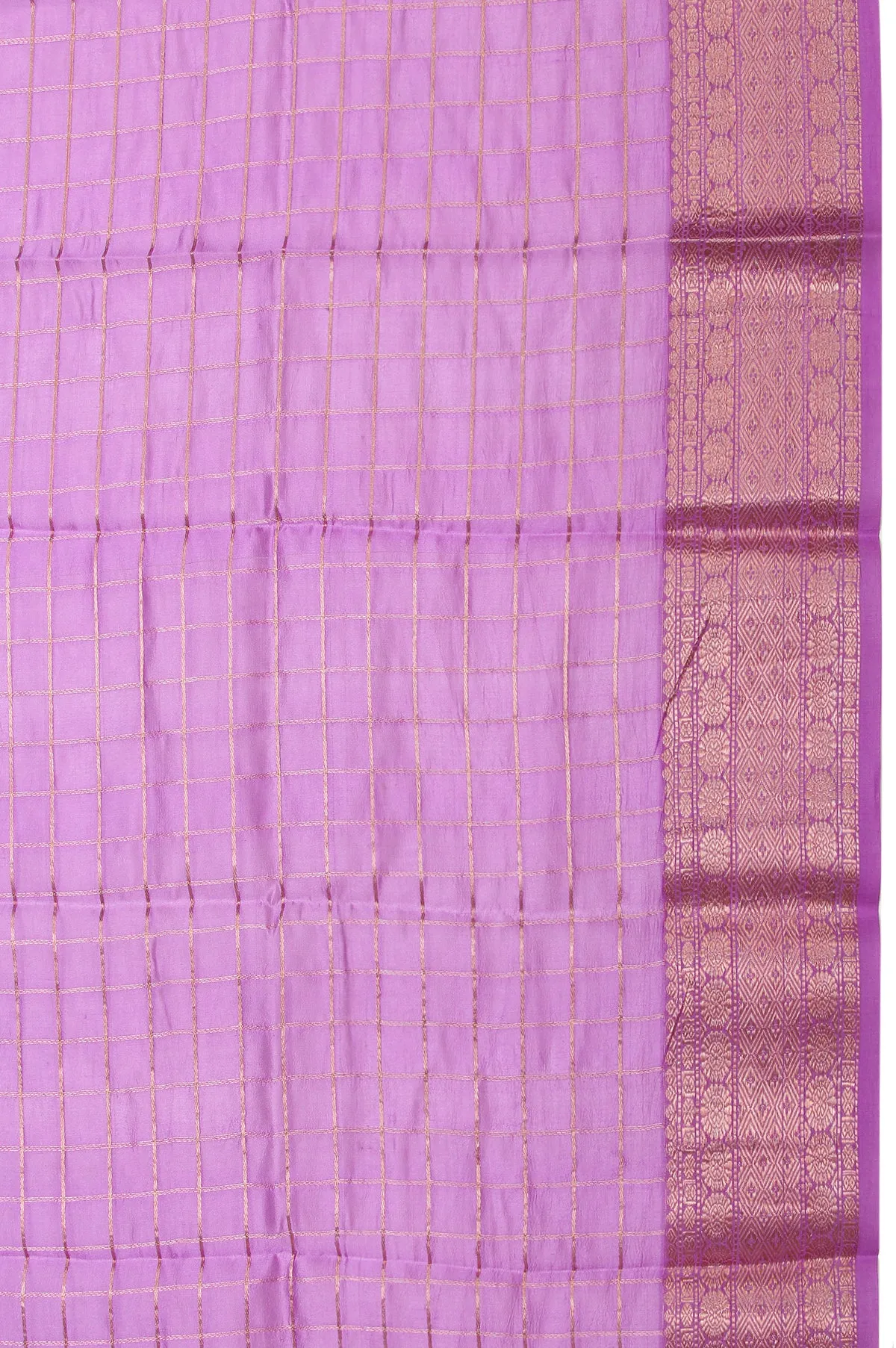Lavender Kanchi Kora Silk Saree with Gold Zari Rudhraksha Butta and Diamond Checks