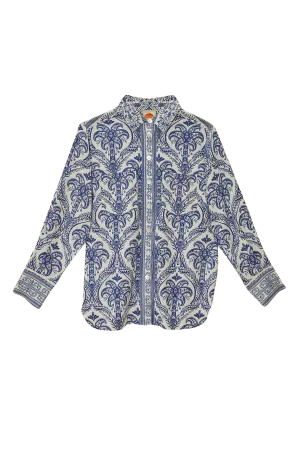 Linen Shirt in Blue Tropical