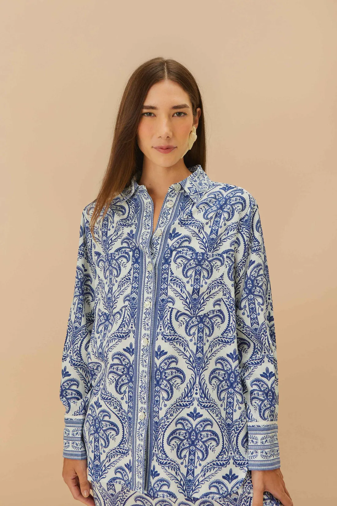 Linen Shirt in Blue Tropical