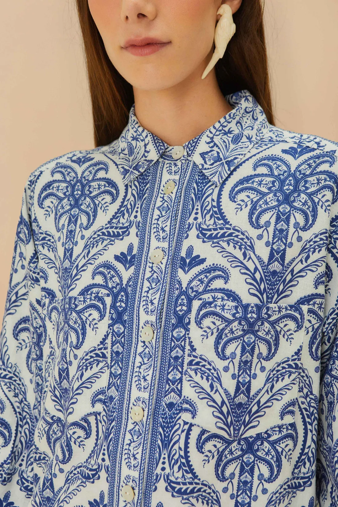Linen Shirt in Blue Tropical