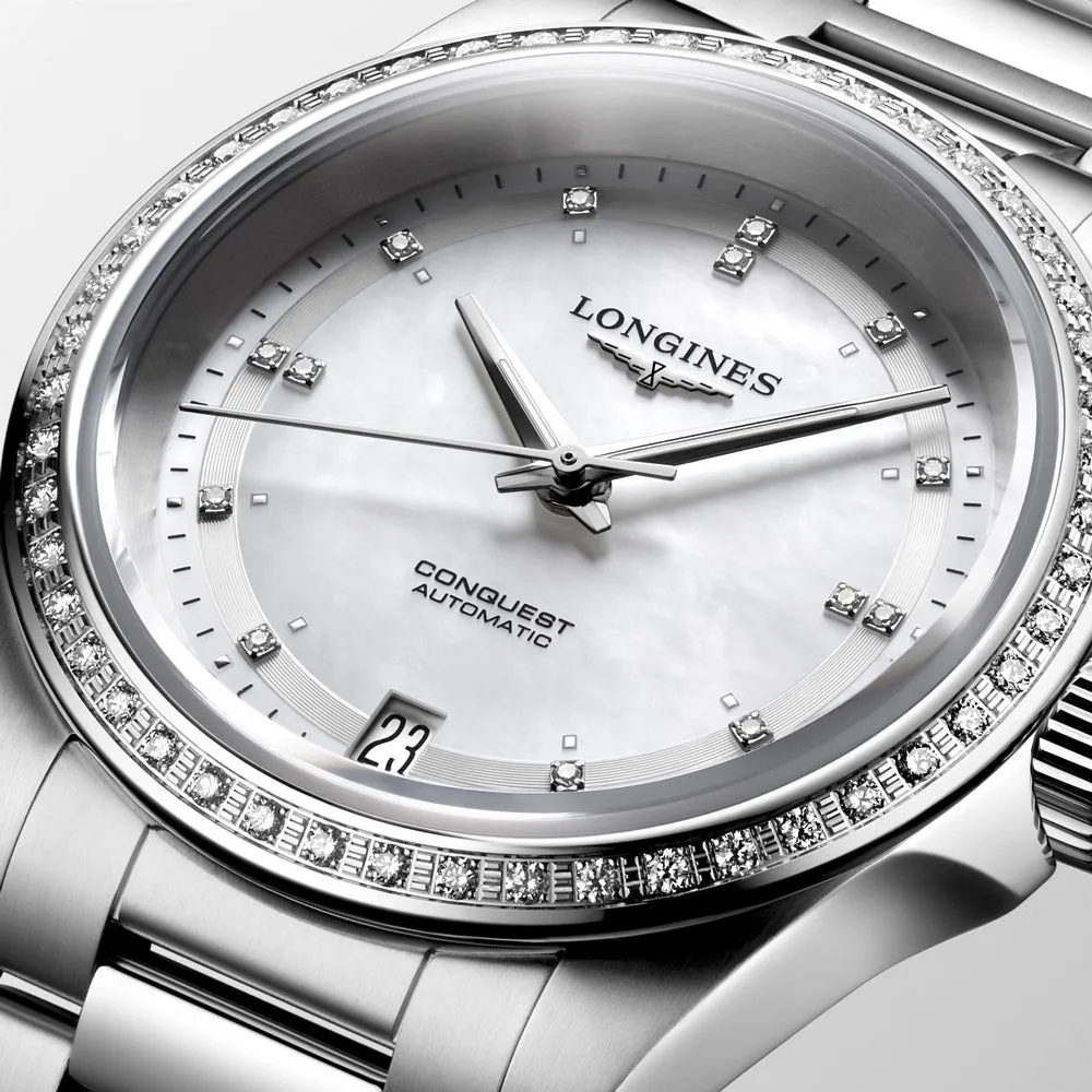 Longines Conquest 34mm MOP Diamond Dot Dial Automatic Ladies Watch L3.430.0.87.6