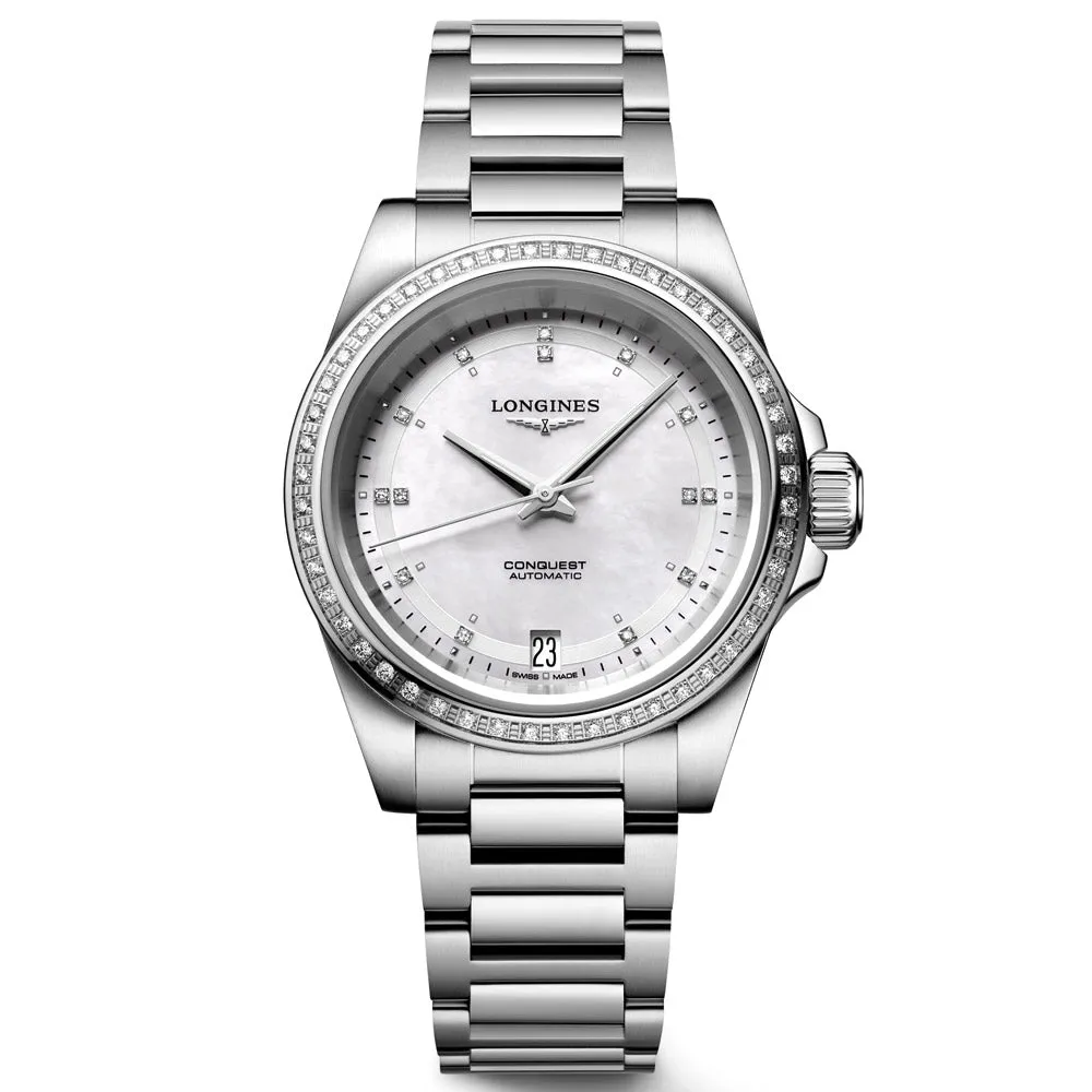 Longines Conquest 34mm MOP Diamond Dot Dial Automatic Ladies Watch L3.430.0.87.6