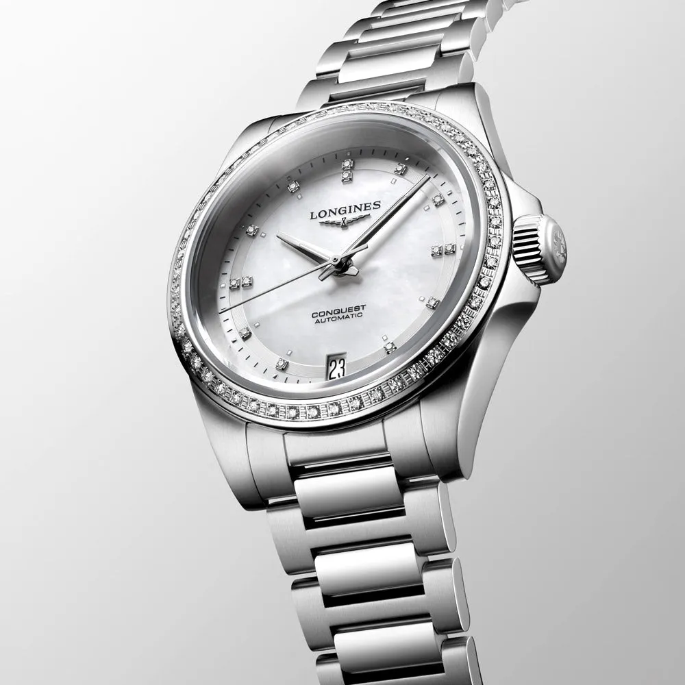Longines Conquest 34mm MOP Diamond Dot Dial Automatic Ladies Watch L3.430.0.87.6
