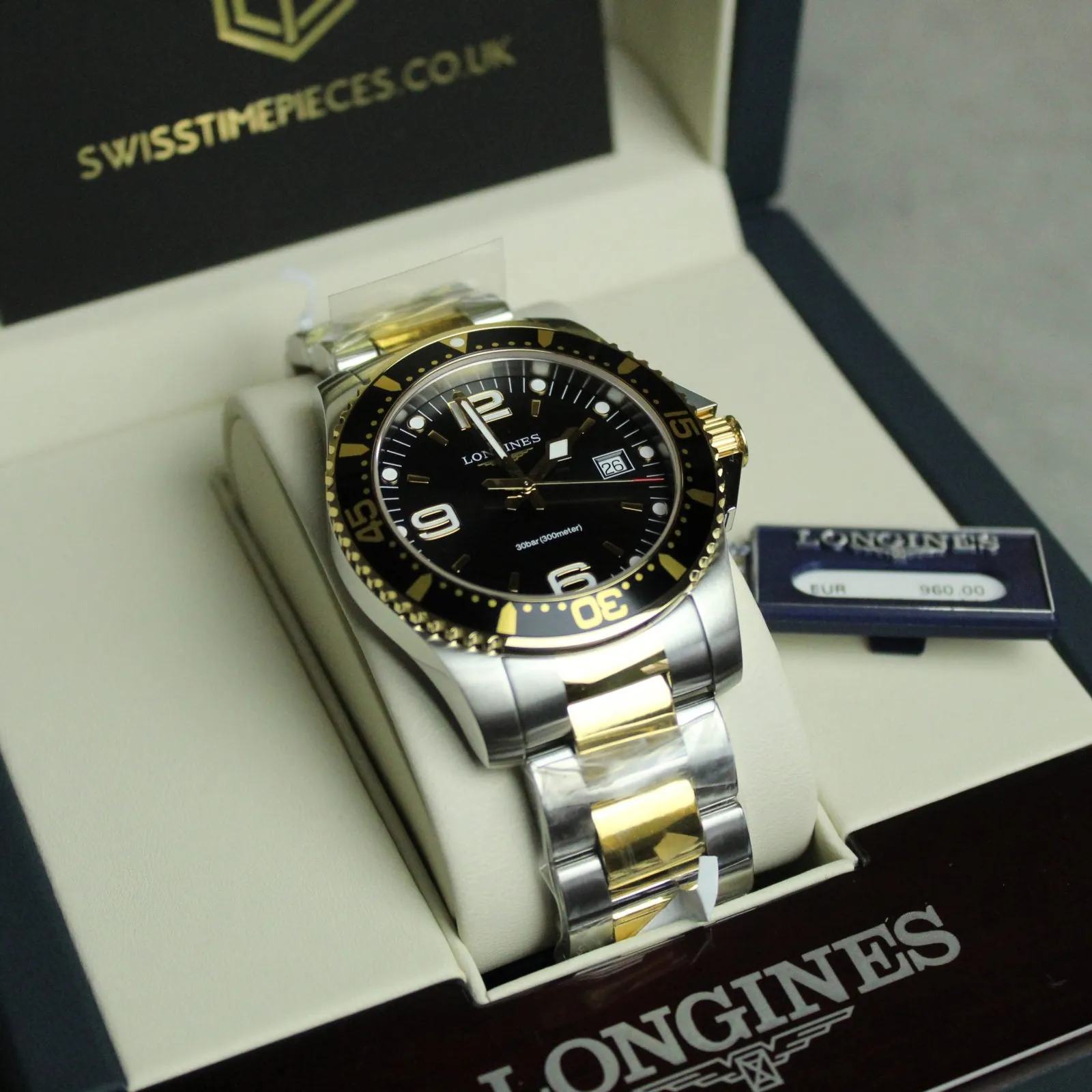 LONGINES HydroConquest Quartz Stainless Steel Black Dial Mens Watch L37403567