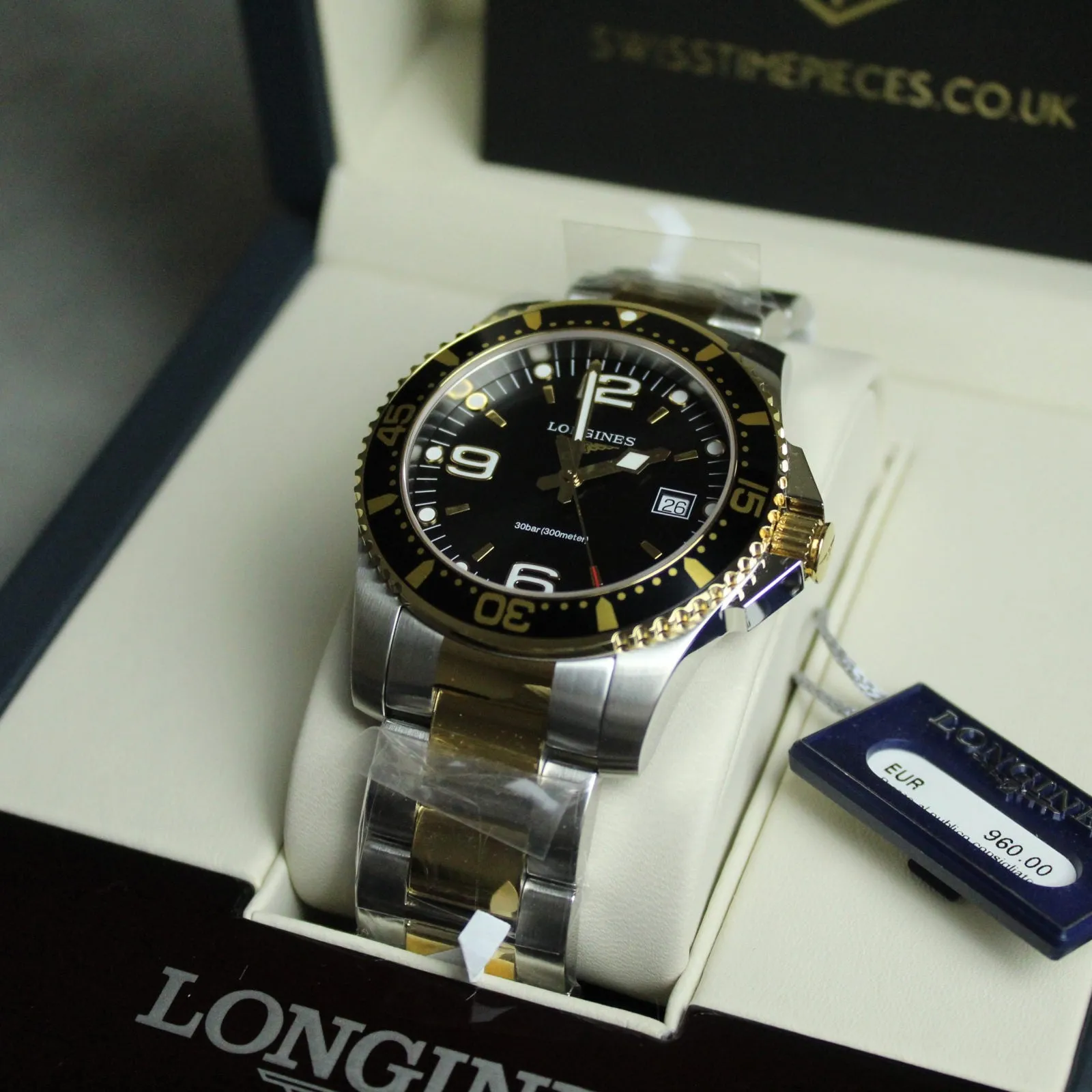 LONGINES HydroConquest Quartz Stainless Steel Black Dial Mens Watch L37403567