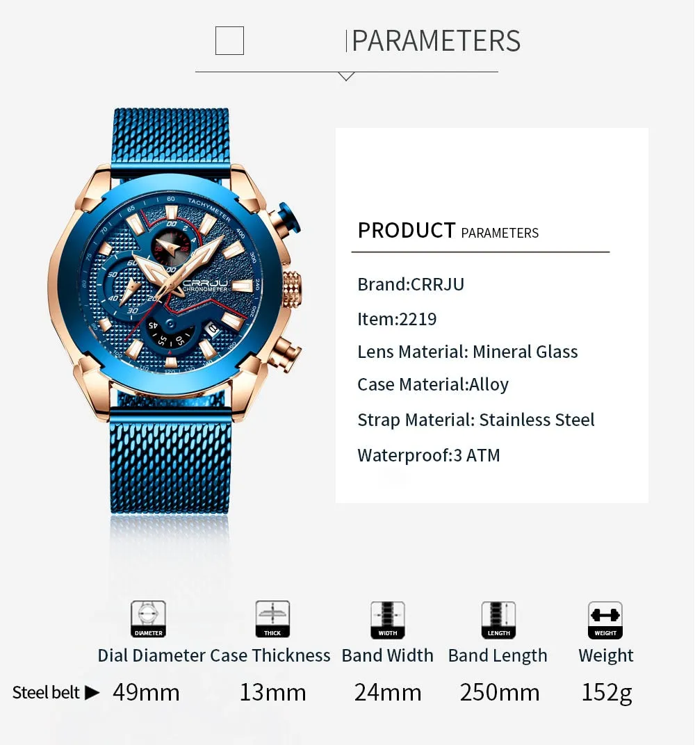 Luxury Brand Army Military Watch High-Quality 316L Stainless Steel Chronograph Men's Watch