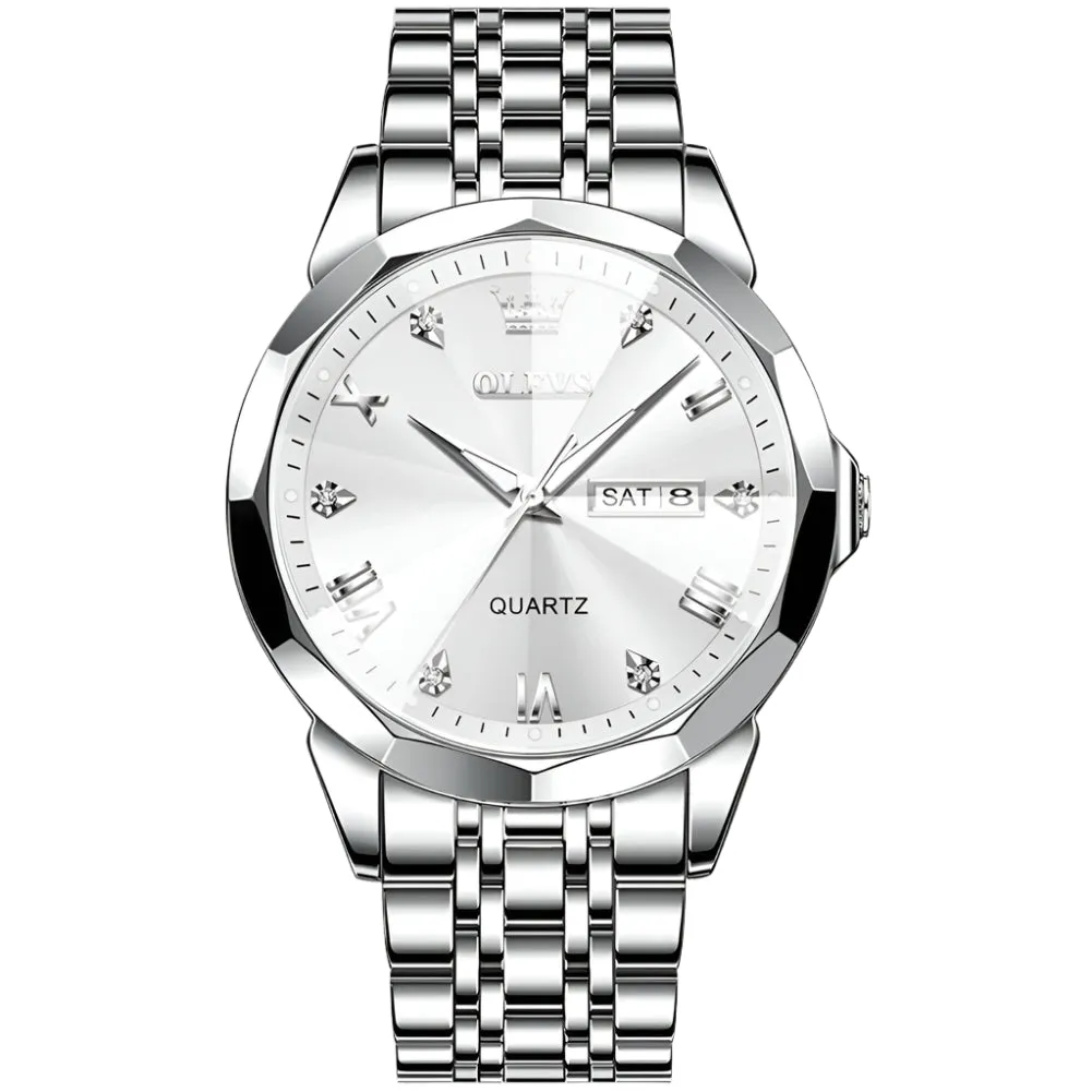 Luxury Diamond Accent Watch - Two Tone Stainless Steel With Day And Date Display