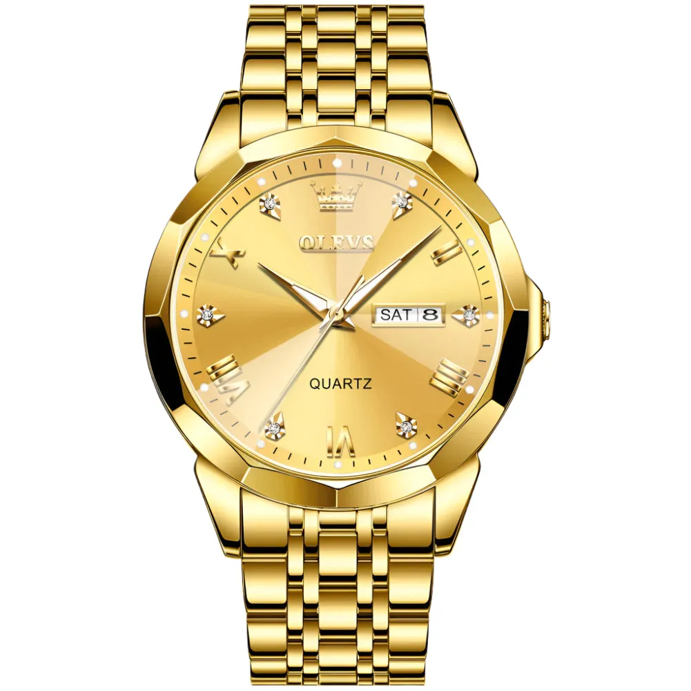 Luxury Diamond Accent Watch - Two Tone Stainless Steel With Day And Date Display