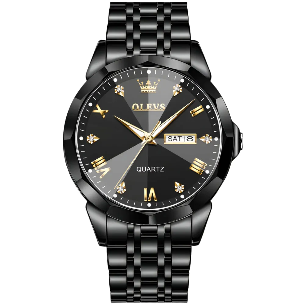 Luxury Diamond Accent Watch - Two Tone Stainless Steel With Day And Date Display